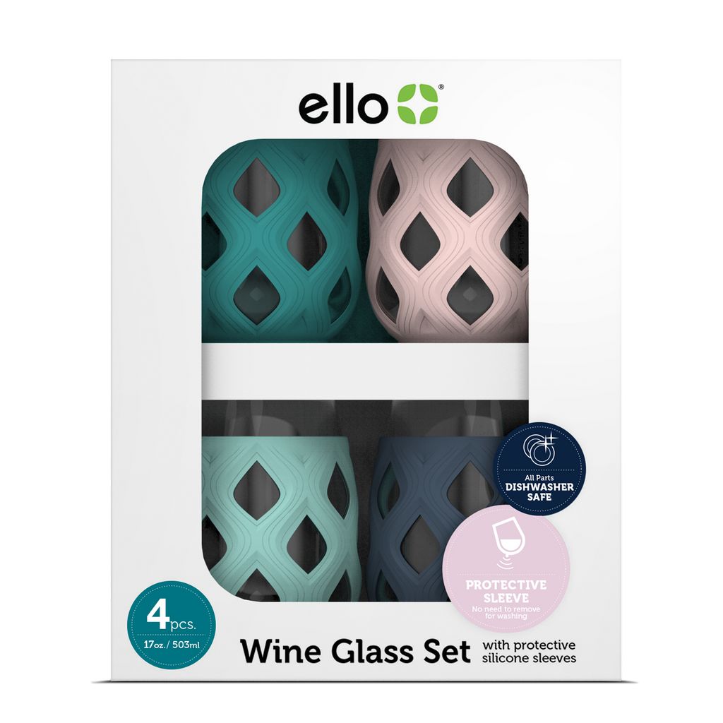 Ello Cru Stemless Wine Glass Set with Silicone Protection | YR5270916